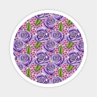 Purple Roses And Hydrangea Pattern Magnet